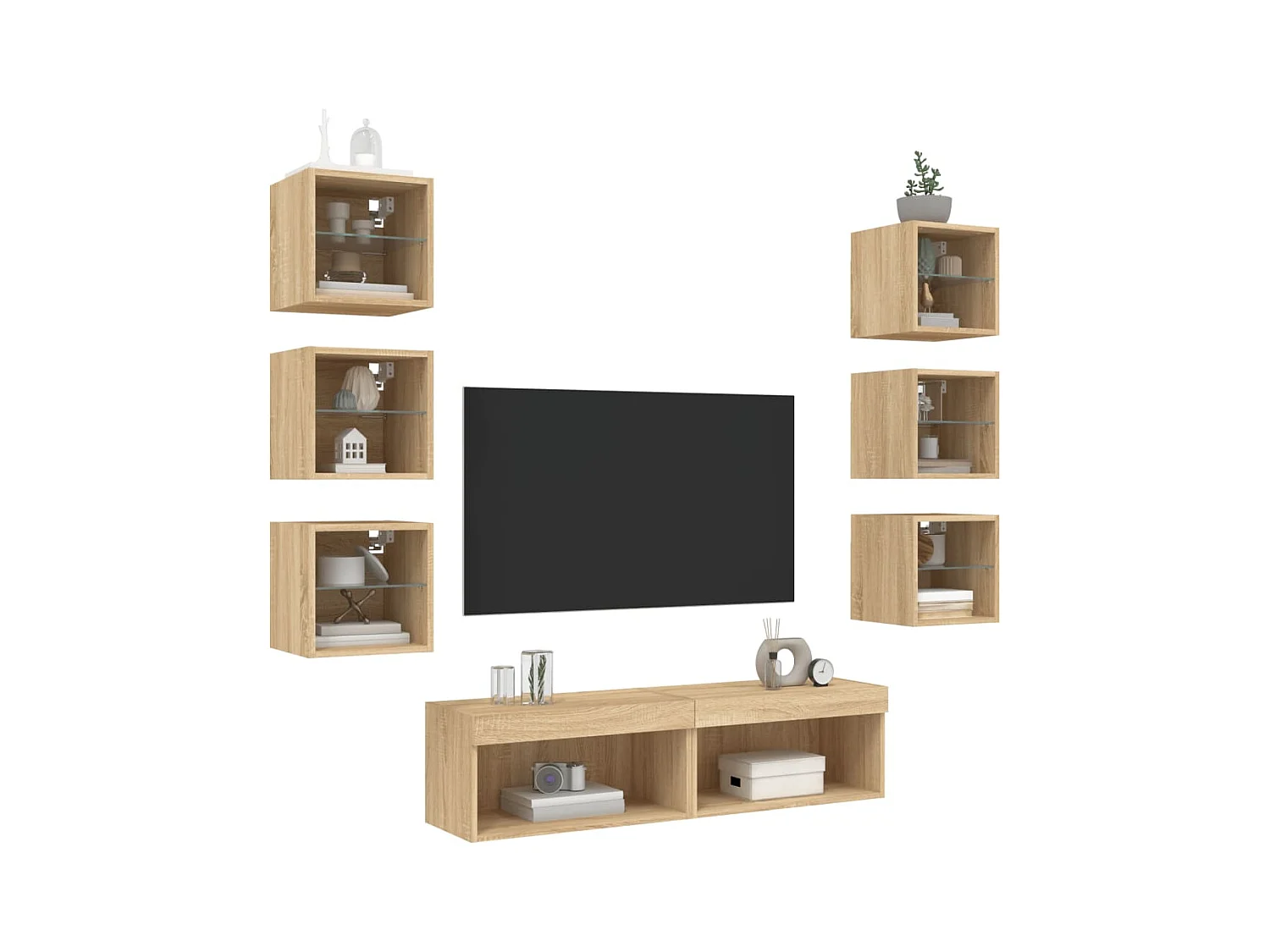 Unités murales TV avec LED 8 pcs chêne sonoma bois d'ingénierie