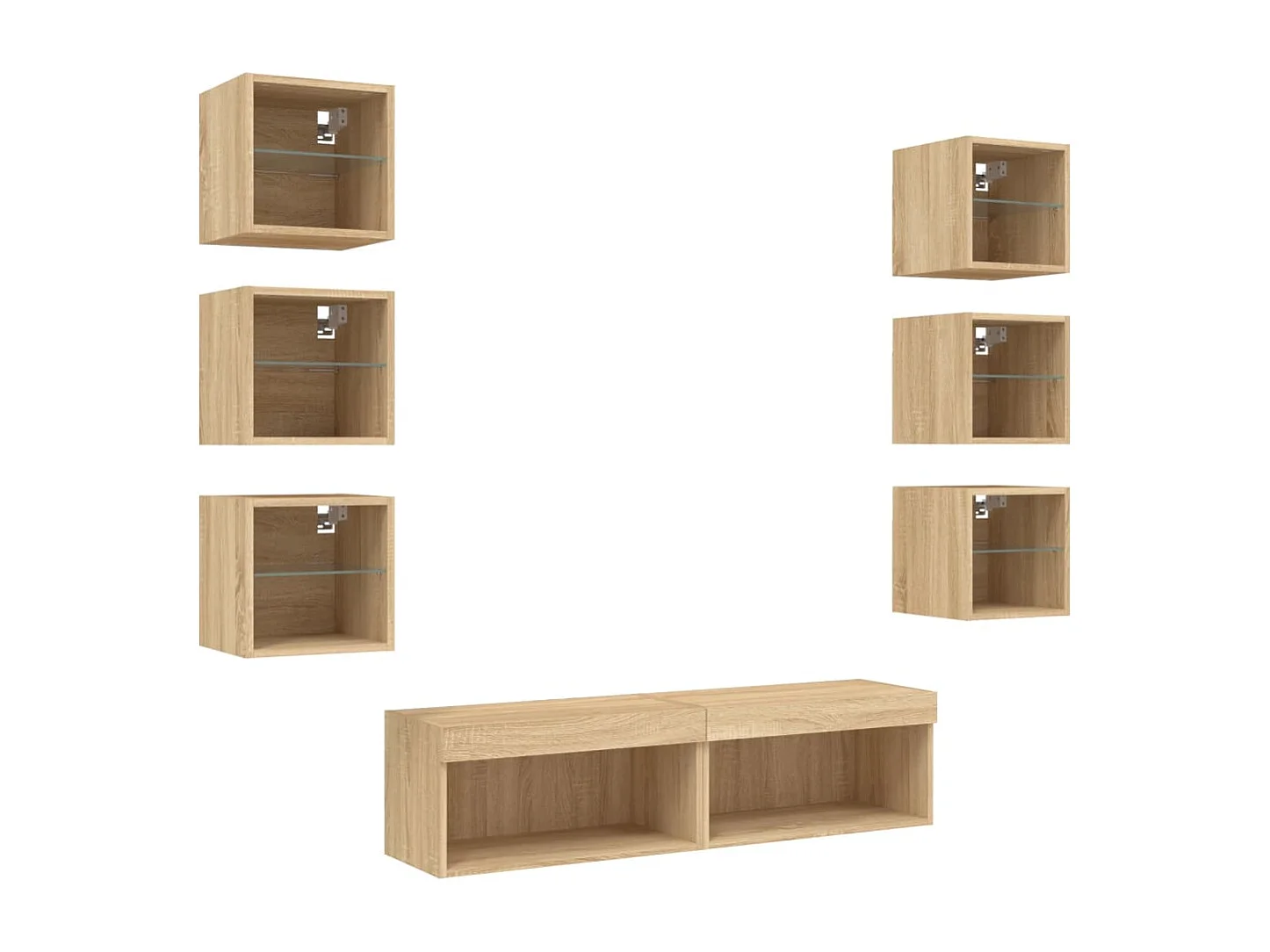 Muebles TV pared con LED 8 pzas madera ingeniería roble Sonoma