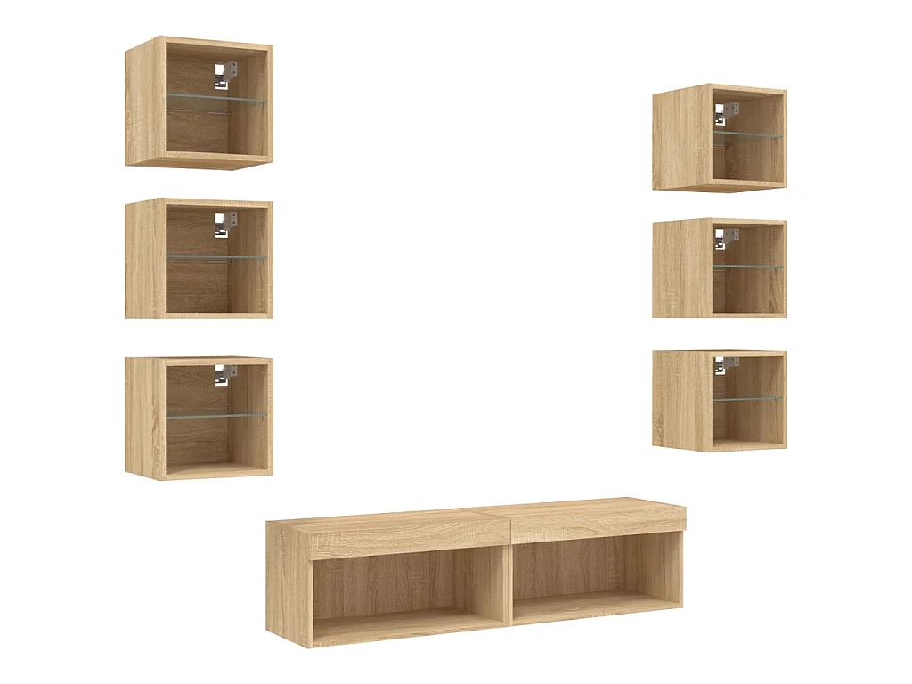 Mobili TV a Muro con LED 8pz Rovere Sonoma Legno Multistrato