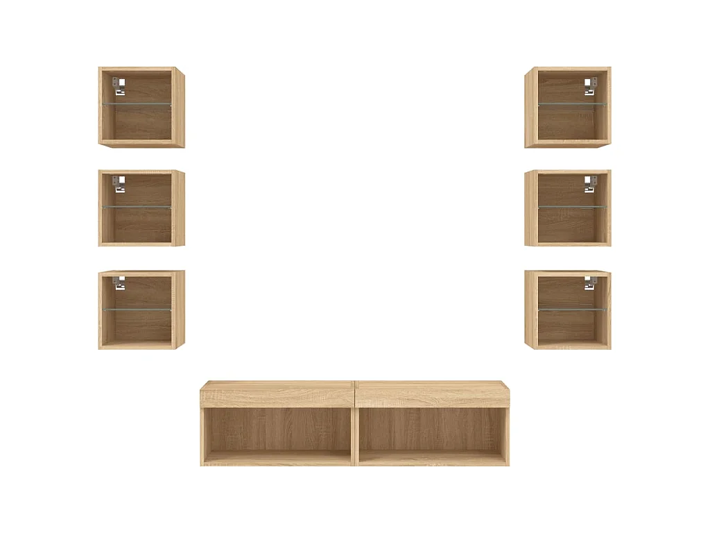 Mobili TV a Muro con LED 8pz Rovere Sonoma Legno Multistrato