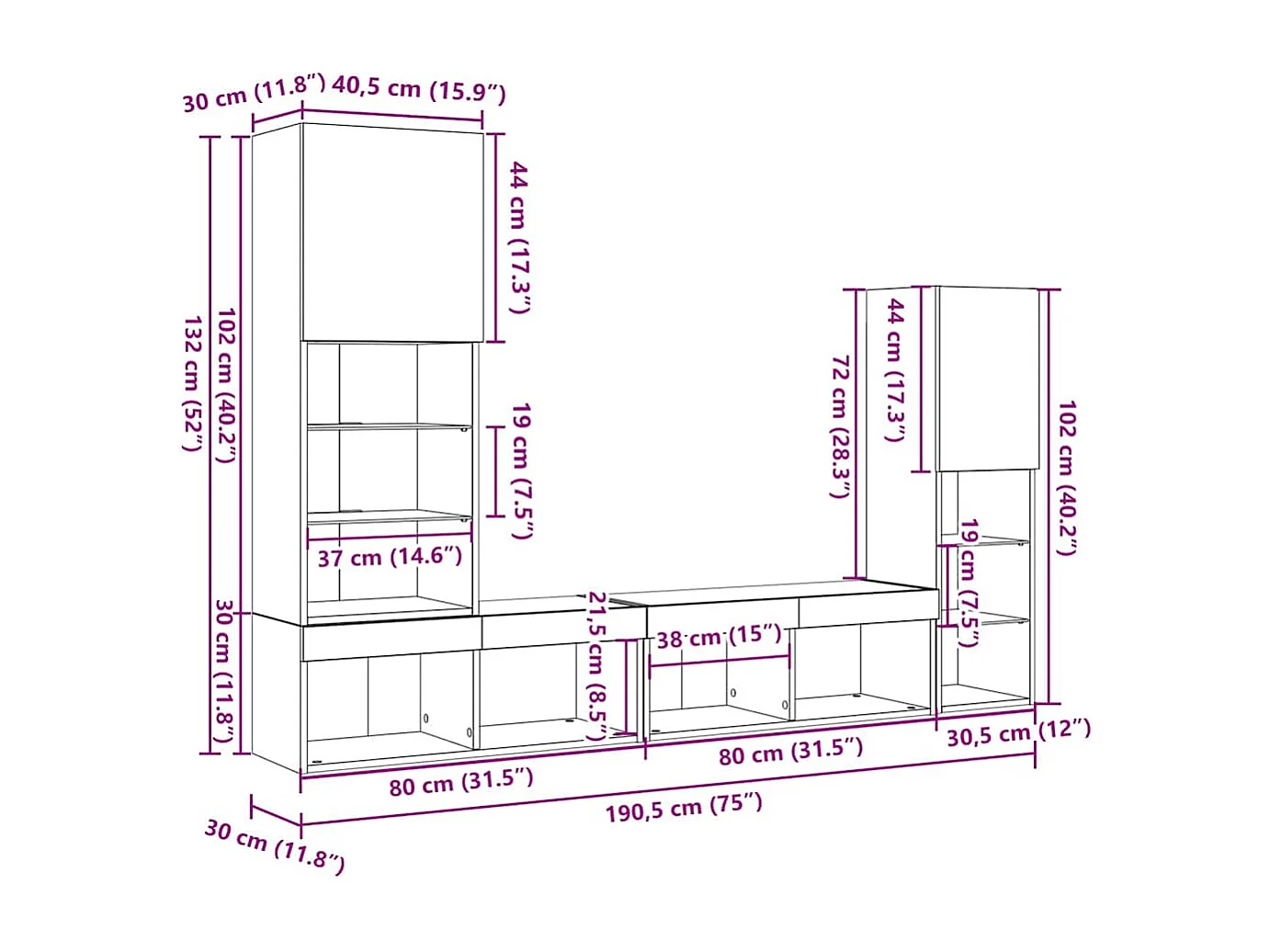 TV-Schränk 4 pcs Artisan-Eiche Holzwerkstoff
