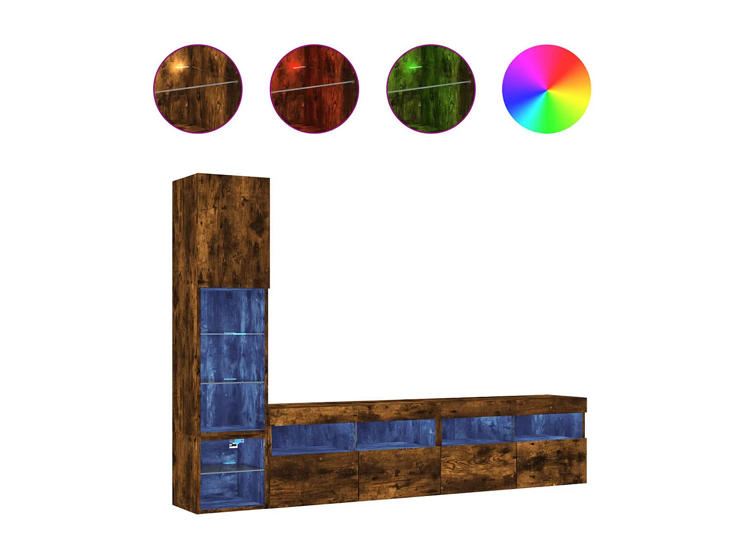 Mobili TV a Muro con LED 4pz Rovere Fumo in Legno Multistrato