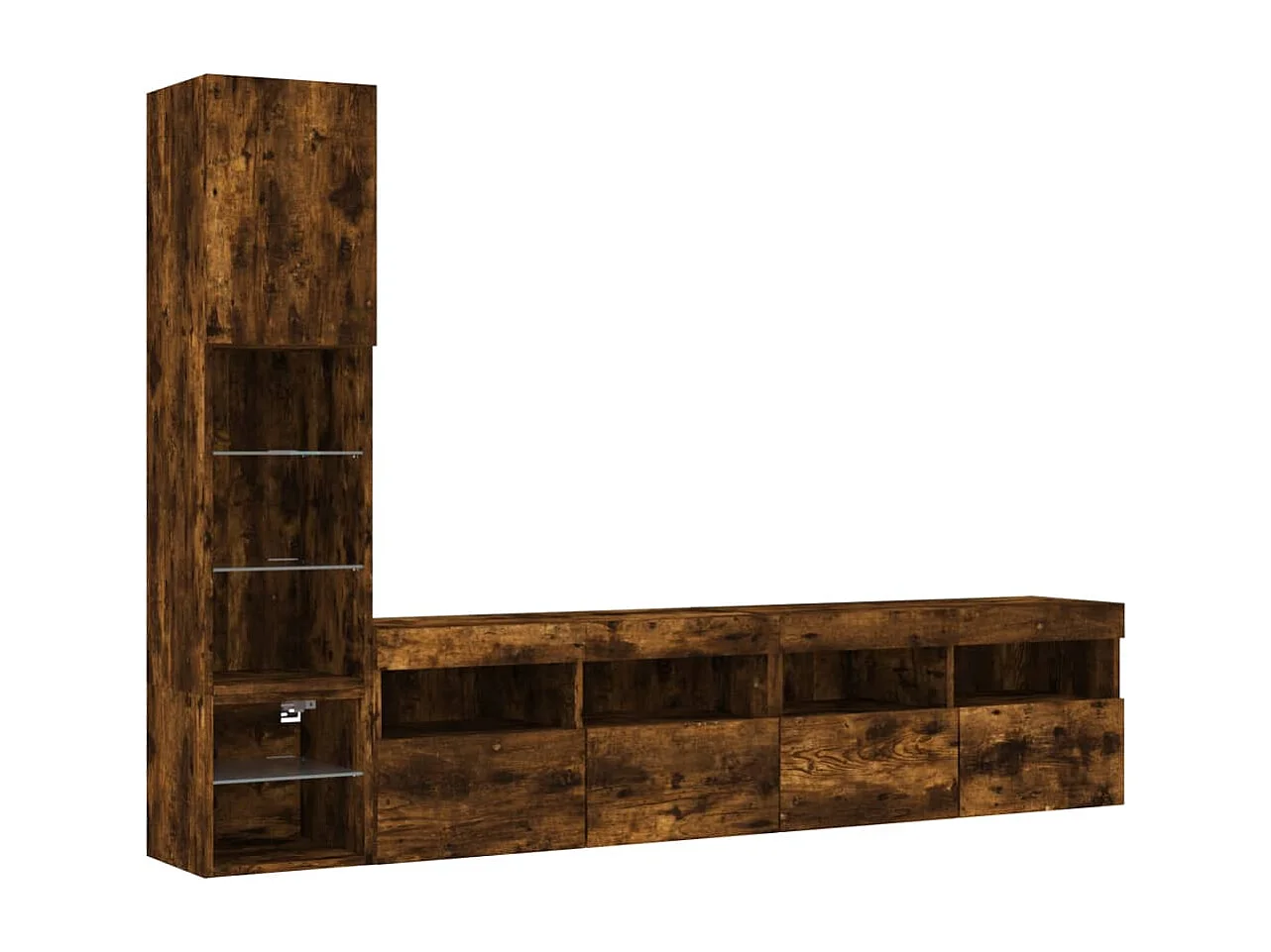 Mobili TV a Muro con LED 4pz Rovere Fumo in Legno Multistrato