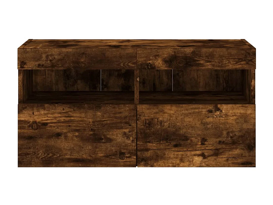Mobili TV a Muro con LED 4pz Rovere Fumo in Legno Multistrato