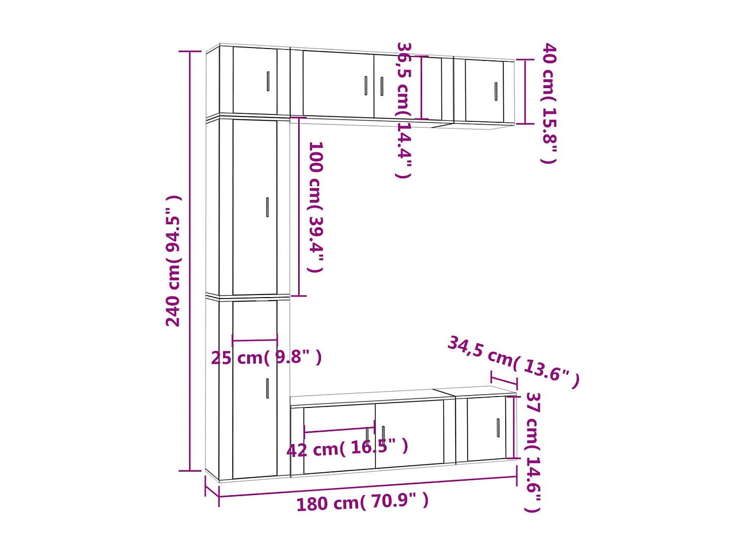 Ensemble de meubles TV 7 pcs Chêne fumé Bois d'ingénierie
