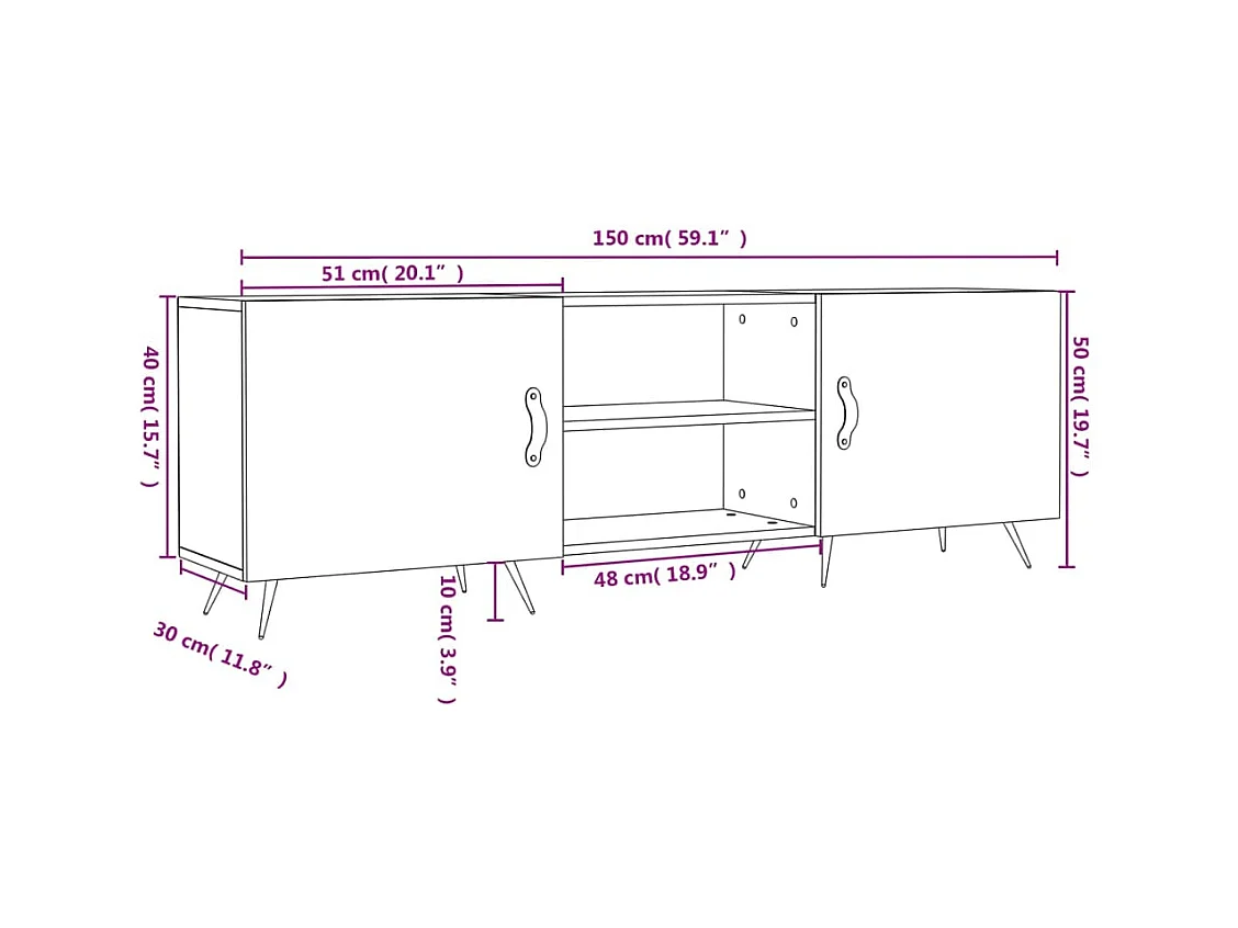 Meuble TV chêne sonoma 150x30x50 cm bois d'ingénierie