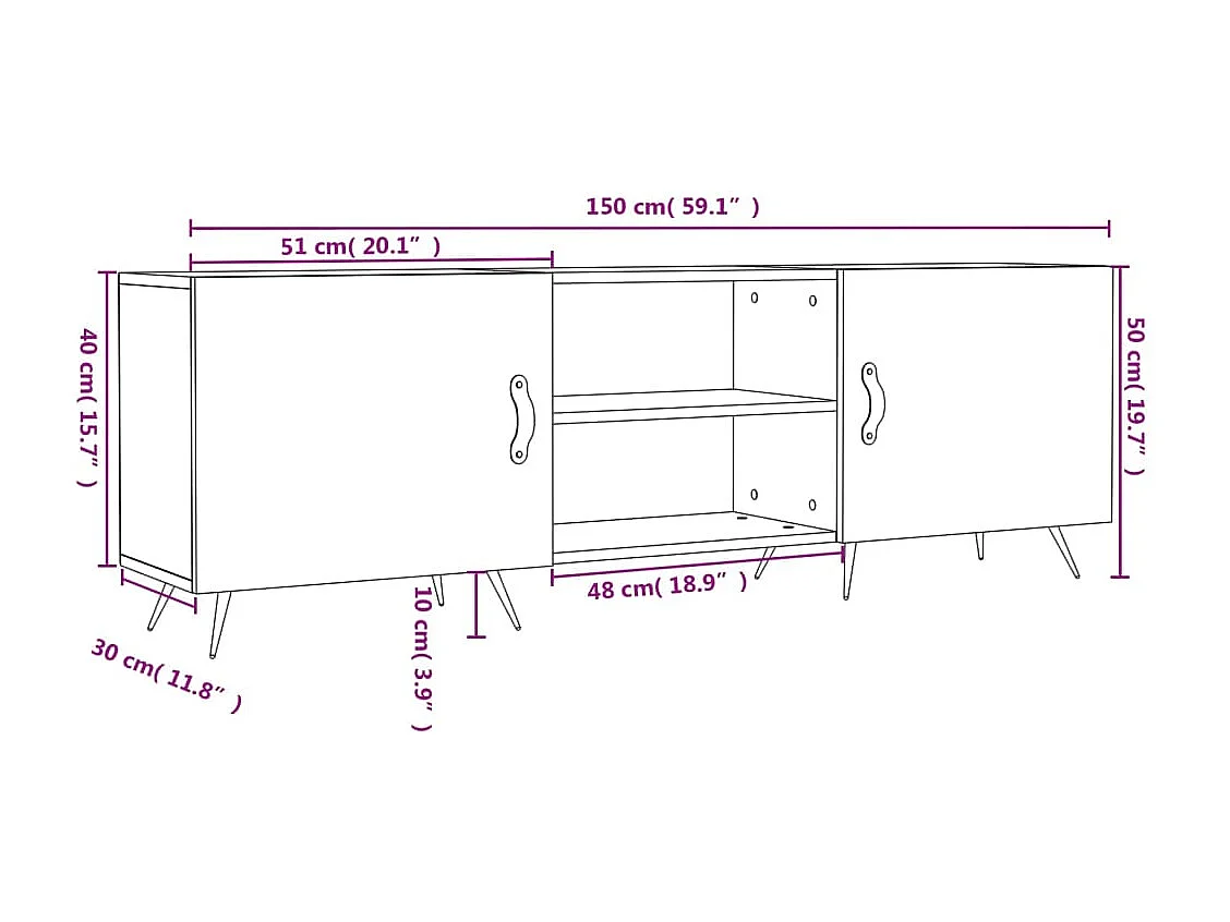 Meuble TV chêne sonoma 150x30x50 cm bois d'ingénierie