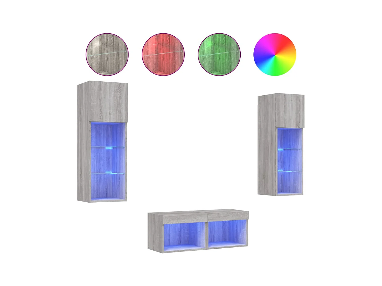 Meuble TV muraux 4 pcs avec lumières LED sonoma gris