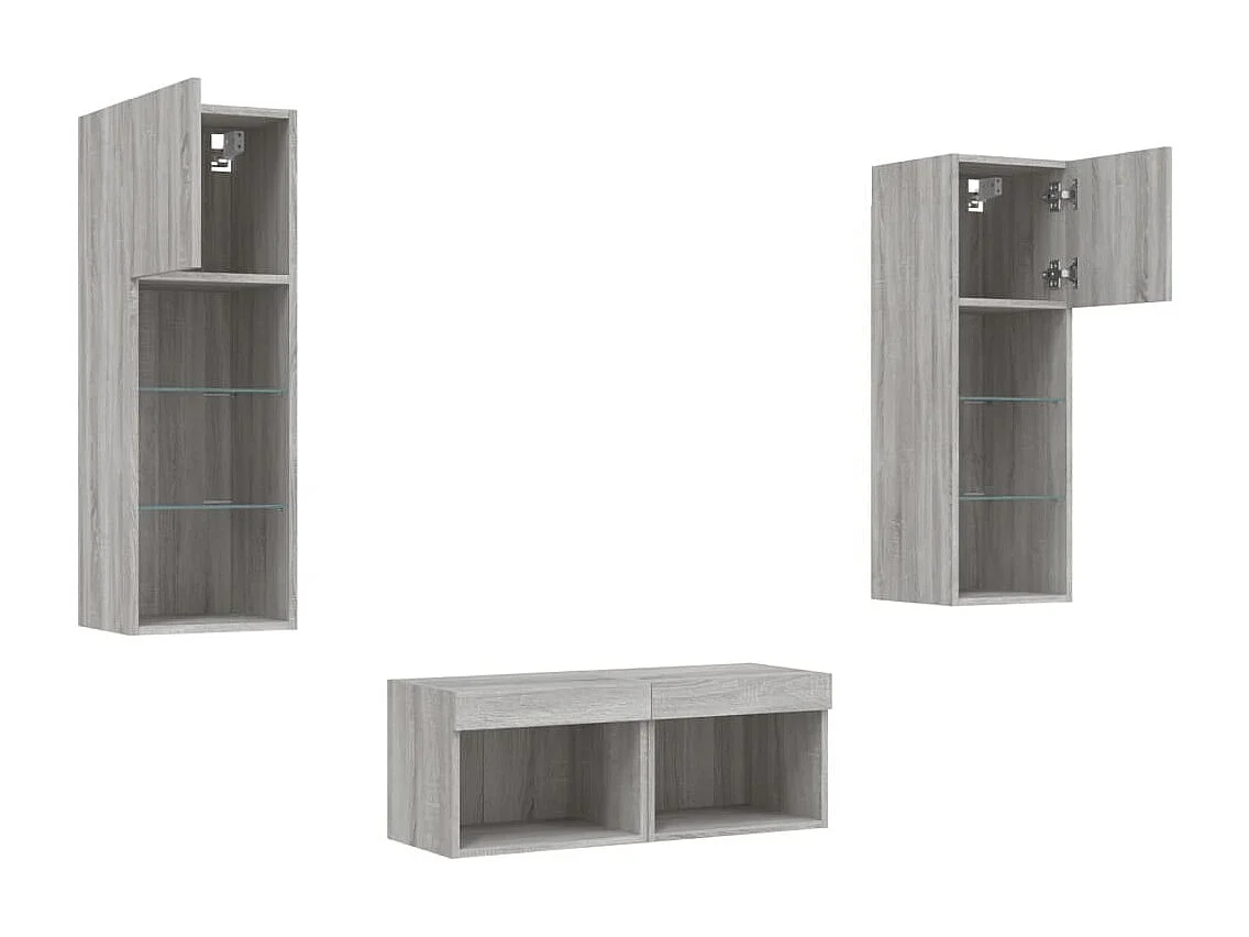Meuble TV muraux 4 pcs avec lumières LED sonoma gris