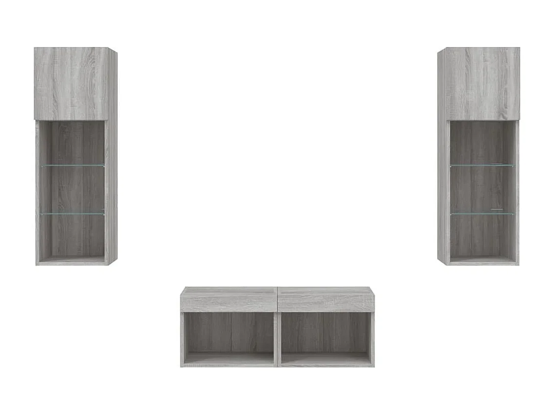 Meuble TV muraux 4 pcs avec lumières LED sonoma gris