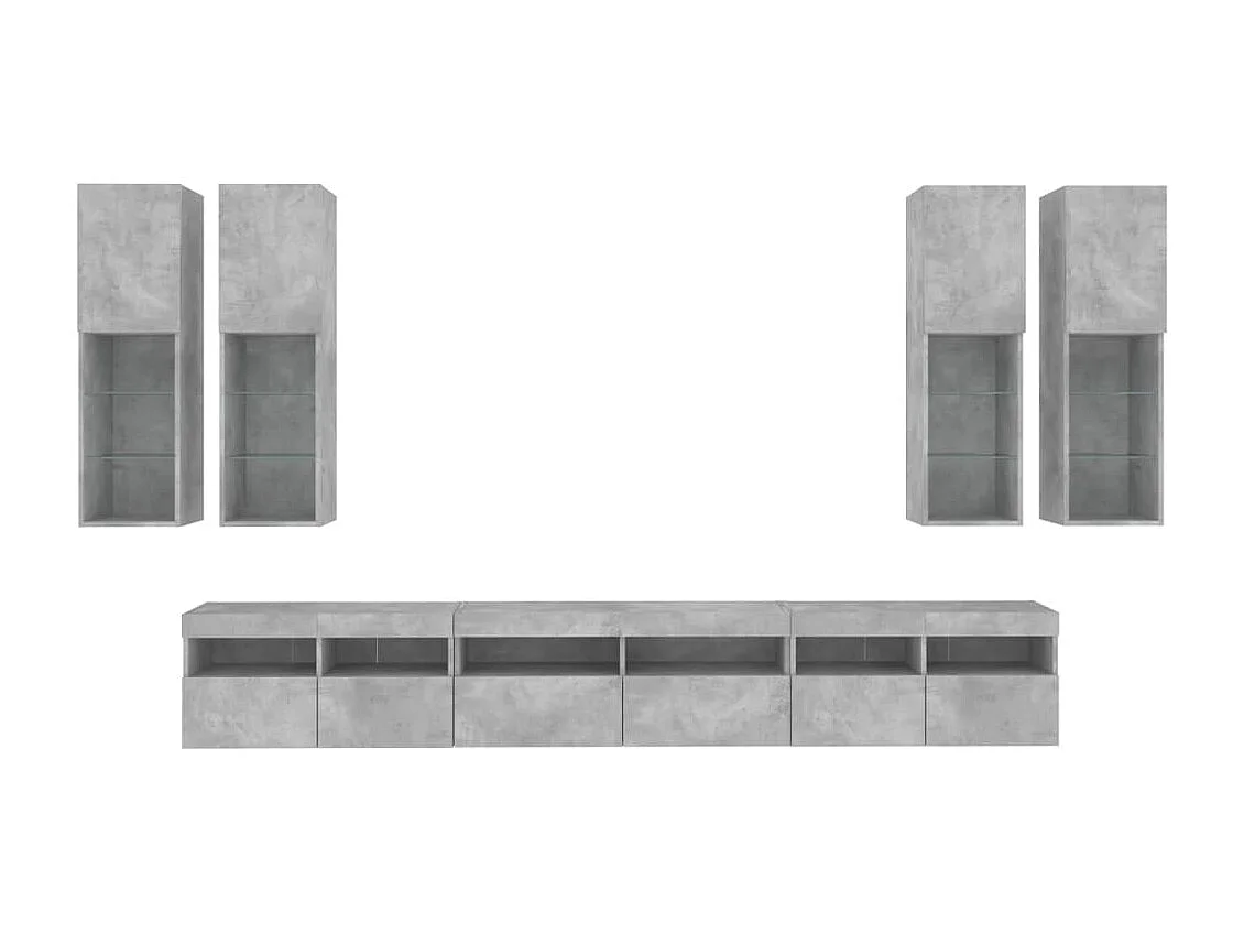 7-tlg. TV-Wohnwand mit LED-Leuchten Betongrau