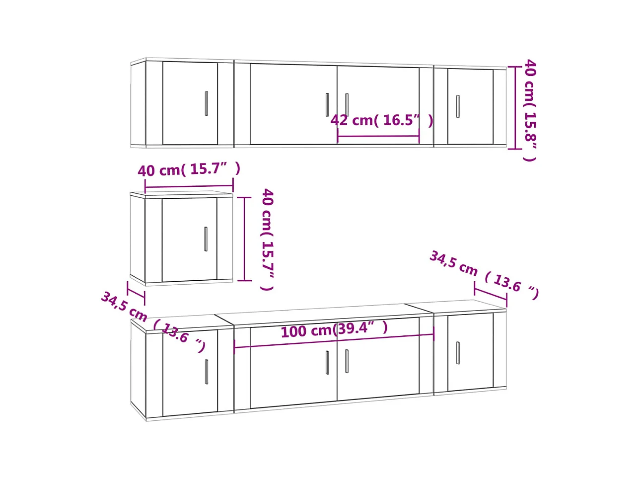 Ensemble de meubles TV 7 pcs Gris béton Bois d'ingénierie