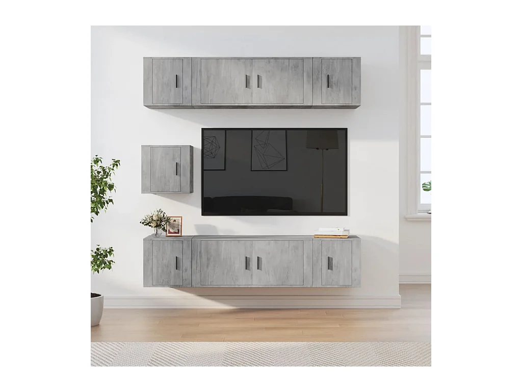 Set di Mobili Porta TV 7 pz Grigio Cemento in Legno Multistrato