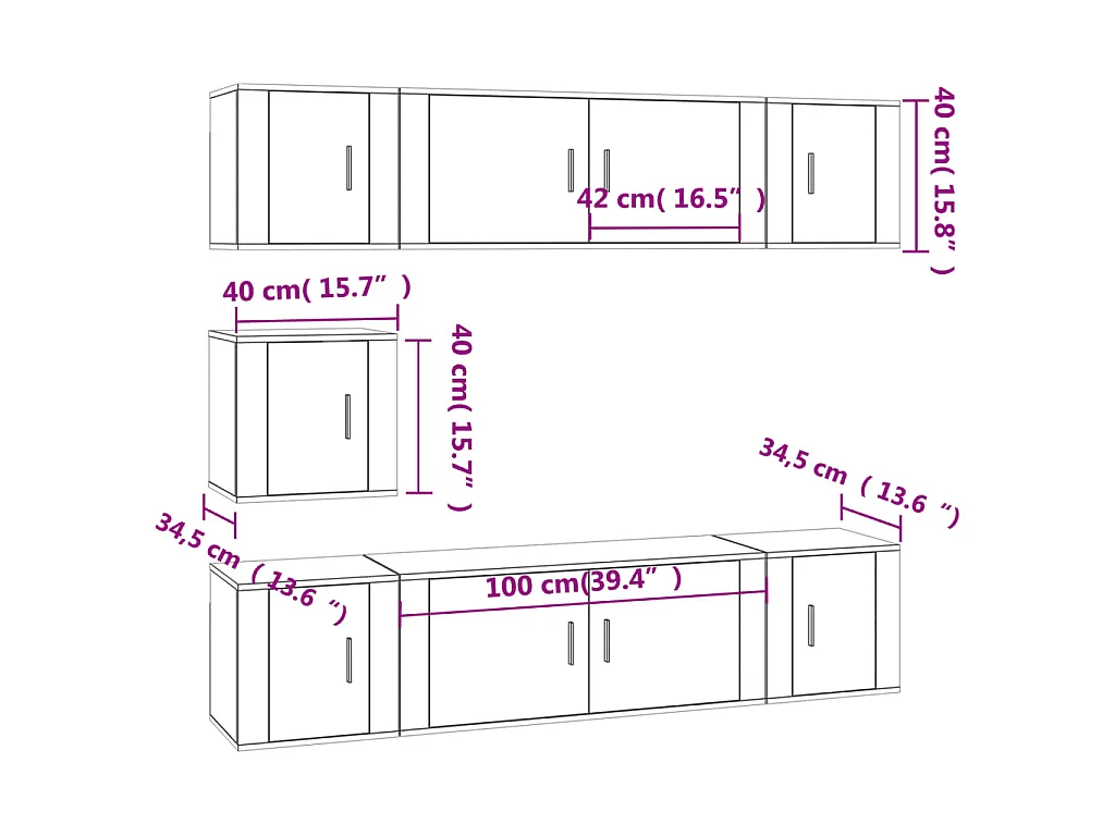 Ensemble de meubles TV 7 pcs Gris béton Bois d'ingénierie