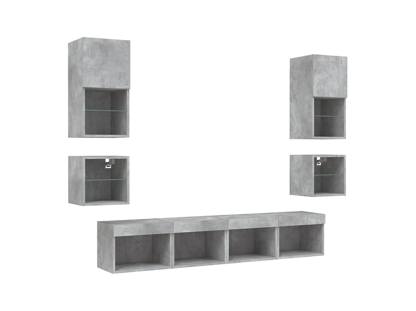 8 pcs móveis parede p/ TV c/ LEDs deriv. madeira cinza cimento