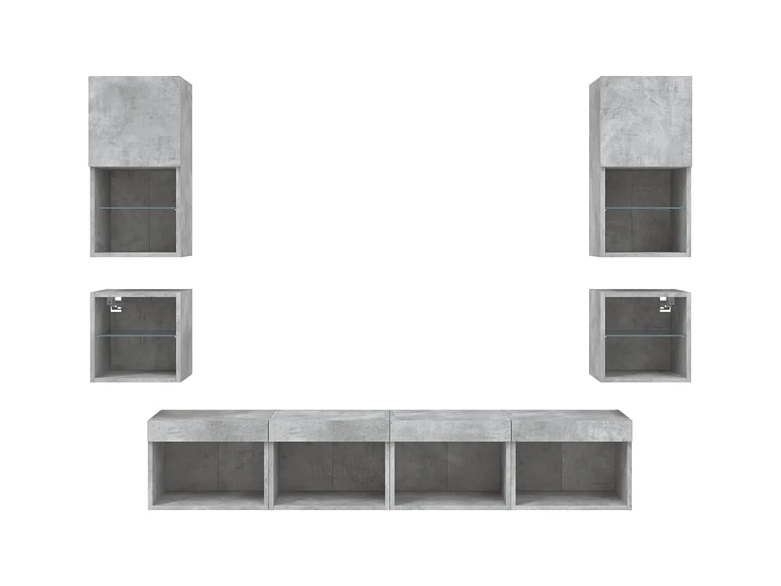 8 pcs móveis parede p/ TV c/ LEDs deriv. madeira cinza cimento