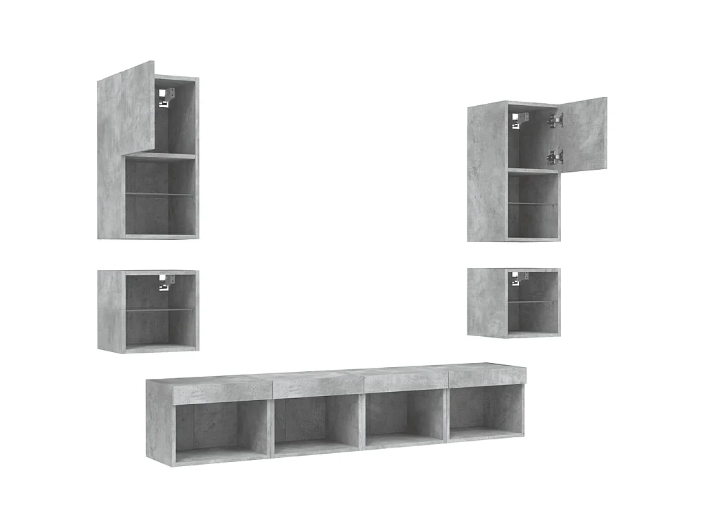 8-delige Tv-wandmeubelset met LED bewerkt hout betongrijs