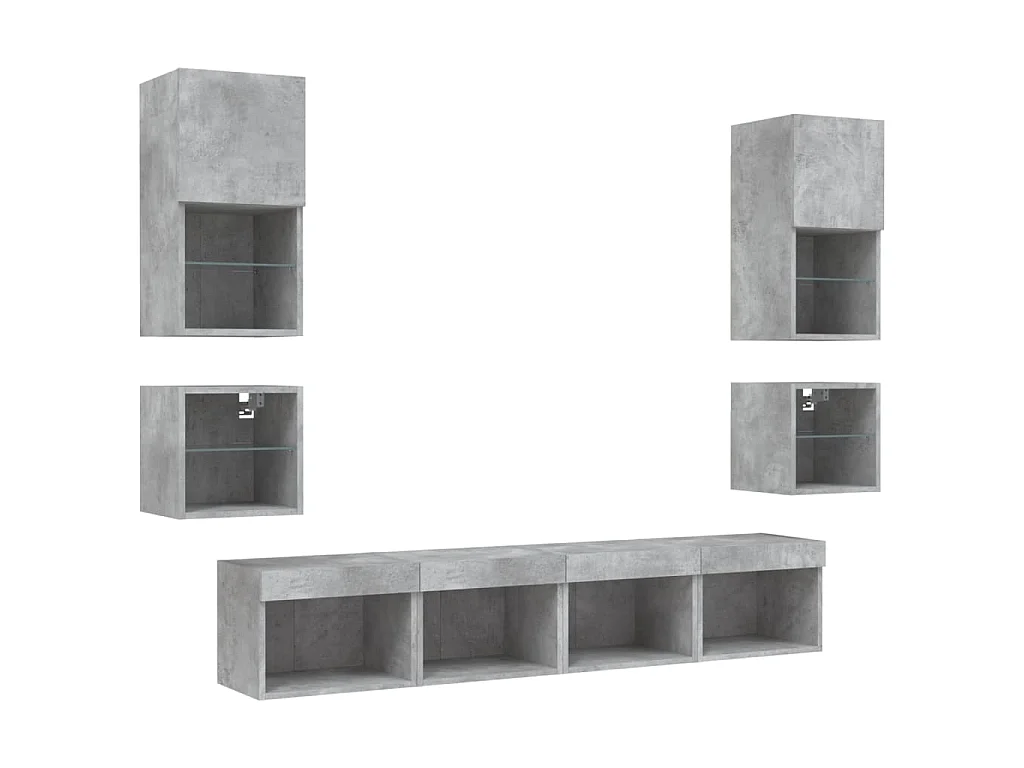8-delige Tv-wandmeubelset met LED bewerkt hout betongrijs