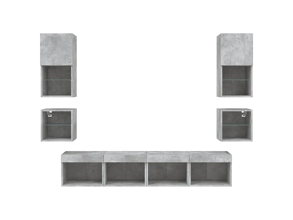 8-delige Tv-wandmeubelset met LED bewerkt hout betongrijs