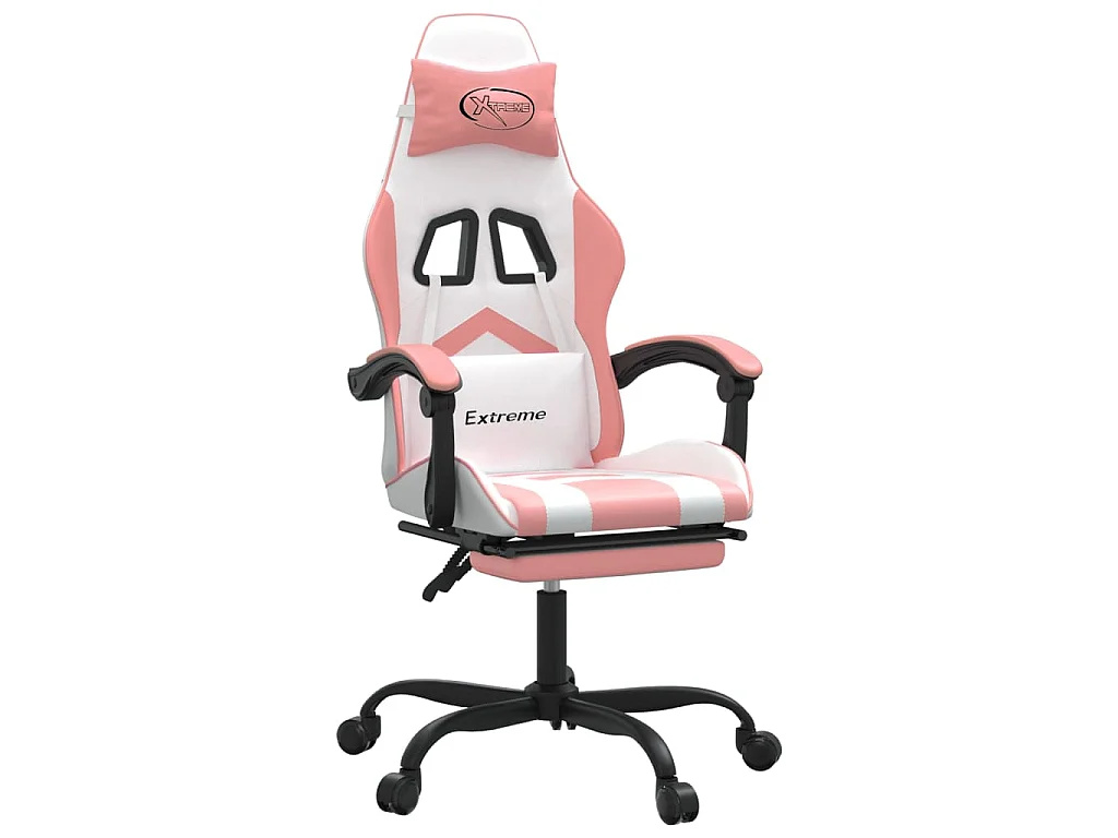 Gaming-Stuhl mit Fußstütze Weiß und Rosa Kunstleder