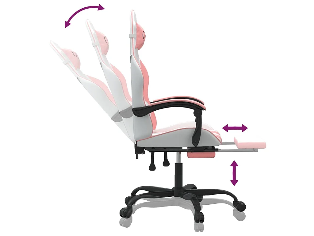 Gaming-Stuhl mit Fußstütze Weiß und Rosa Kunstleder