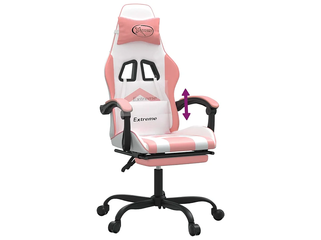 Gaming-Stuhl mit Fußstütze Weiß und Rosa Kunstleder