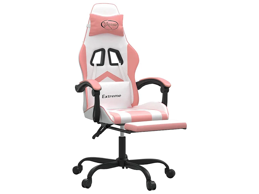 Chaise de jeu avec repose-pied Blanc et rose Similicuir