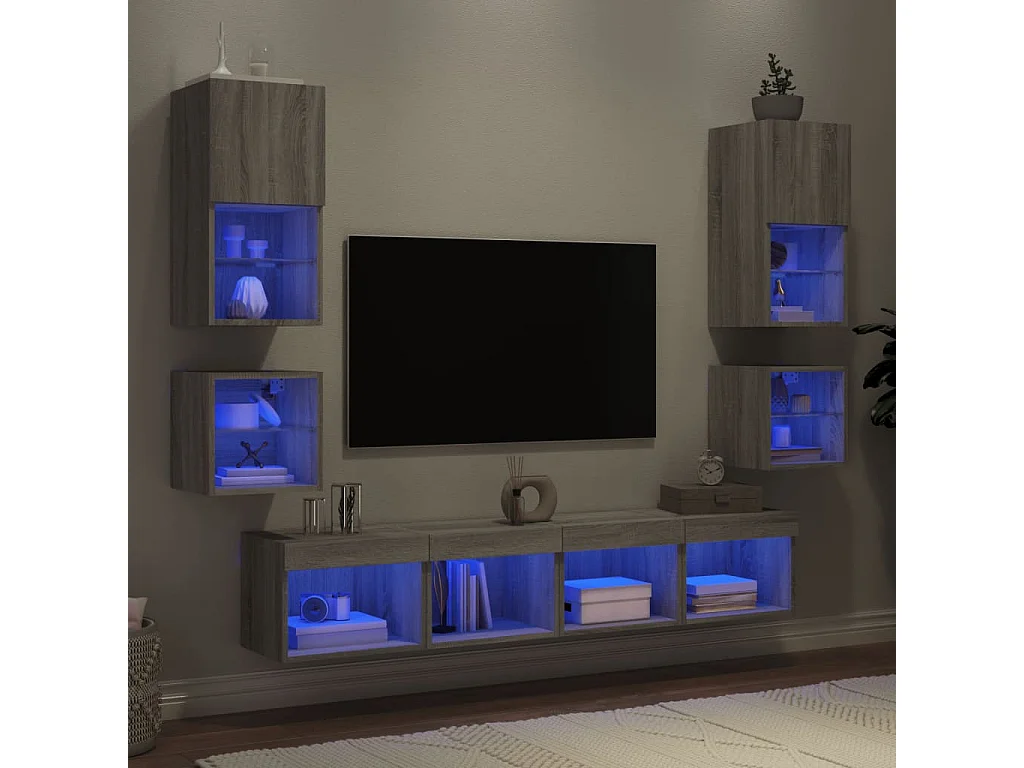 Unités murales TV avec LED 8 pcs gris sonoma bois d'ingénierie