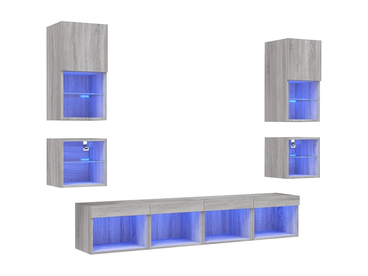 Unités murales TV avec LED 8 pcs gris sonoma bois d'ingénierie