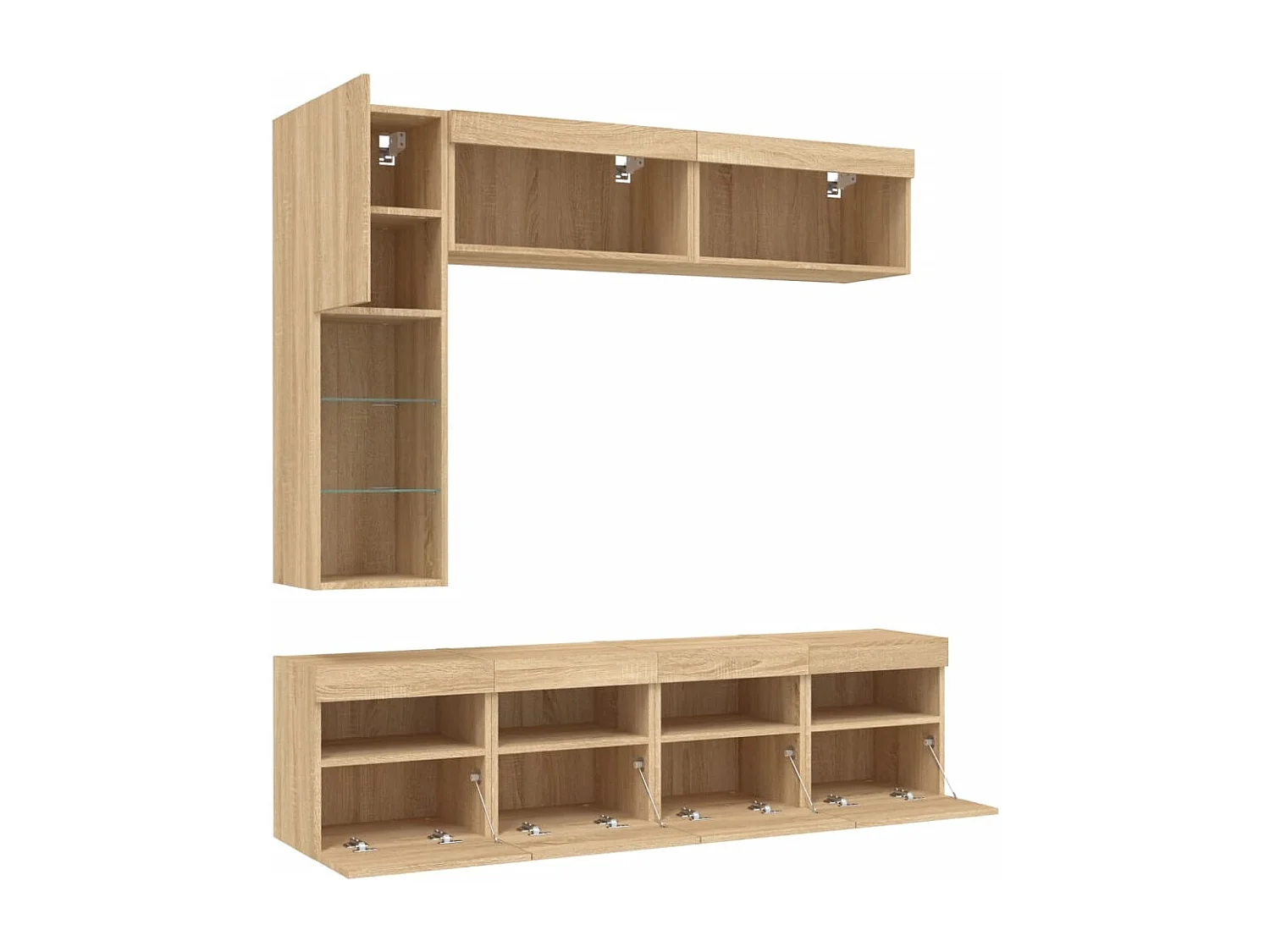 Set Mobili TV a Muro 7 pz con Luci LED Rovere Sonoma