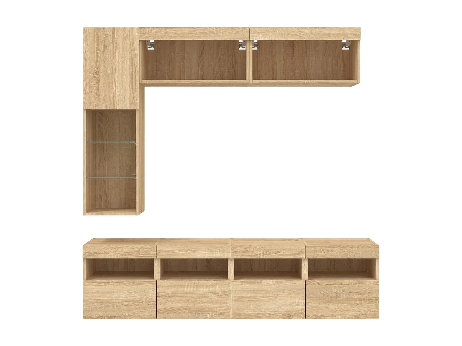 Set Mobili TV a Muro 7 pz con Luci LED Rovere Sonoma