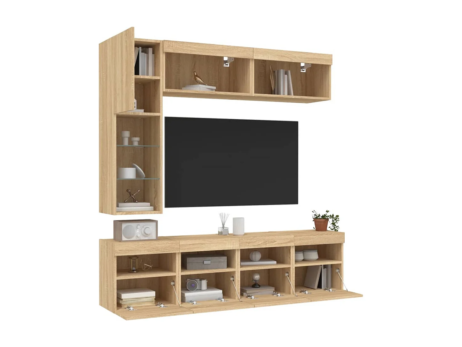 Ensemble de meubles TV muraux 7pcs et lumières LED chêne sonoma