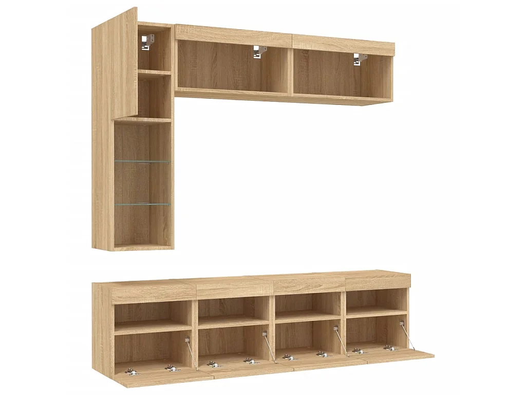 Ensemble de meubles TV muraux 7pcs et lumières LED chêne sonoma