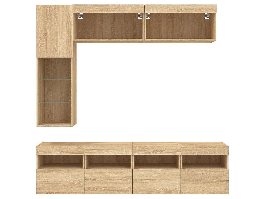 Ensemble de meubles TV muraux 7pcs et lumières LED chêne sonoma