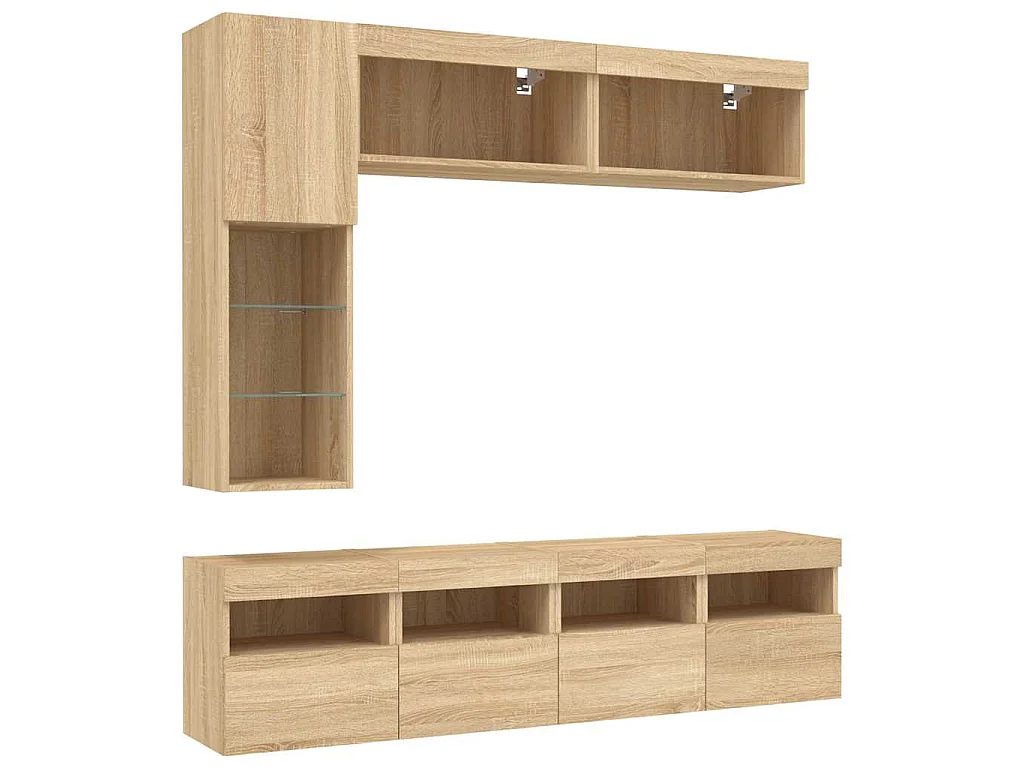 Ensemble de meubles TV muraux 7pcs et lumières LED chêne sonoma