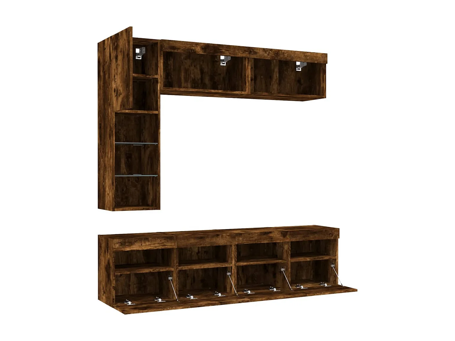 Ensemble de meubles TV muraux 7 pcs et lumières LED chêne fumé