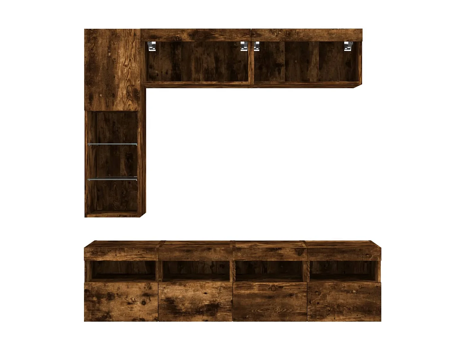 Ensemble de meubles TV muraux 7 pcs et lumières LED chêne fumé