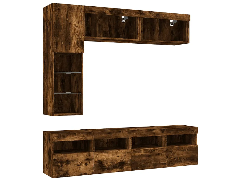 Ensemble de meubles TV muraux 7 pcs et lumières LED chêne fumé