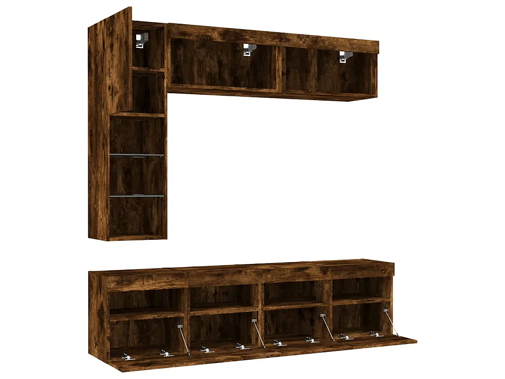 Ensemble de meubles TV muraux 7 pcs et lumières LED chêne fumé