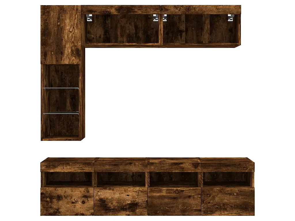 Ensemble de meubles TV muraux 7 pcs et lumières LED chêne fumé