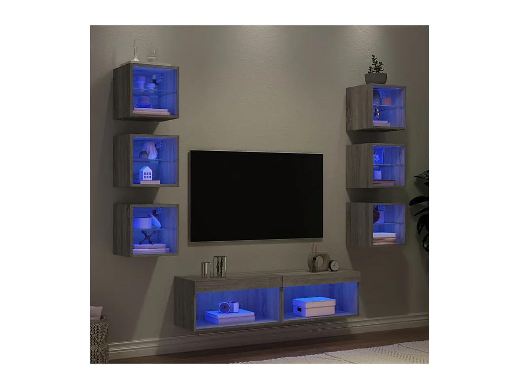 Unités murales TV avec LED 8 pcs gris sonoma bois d'ingénierie