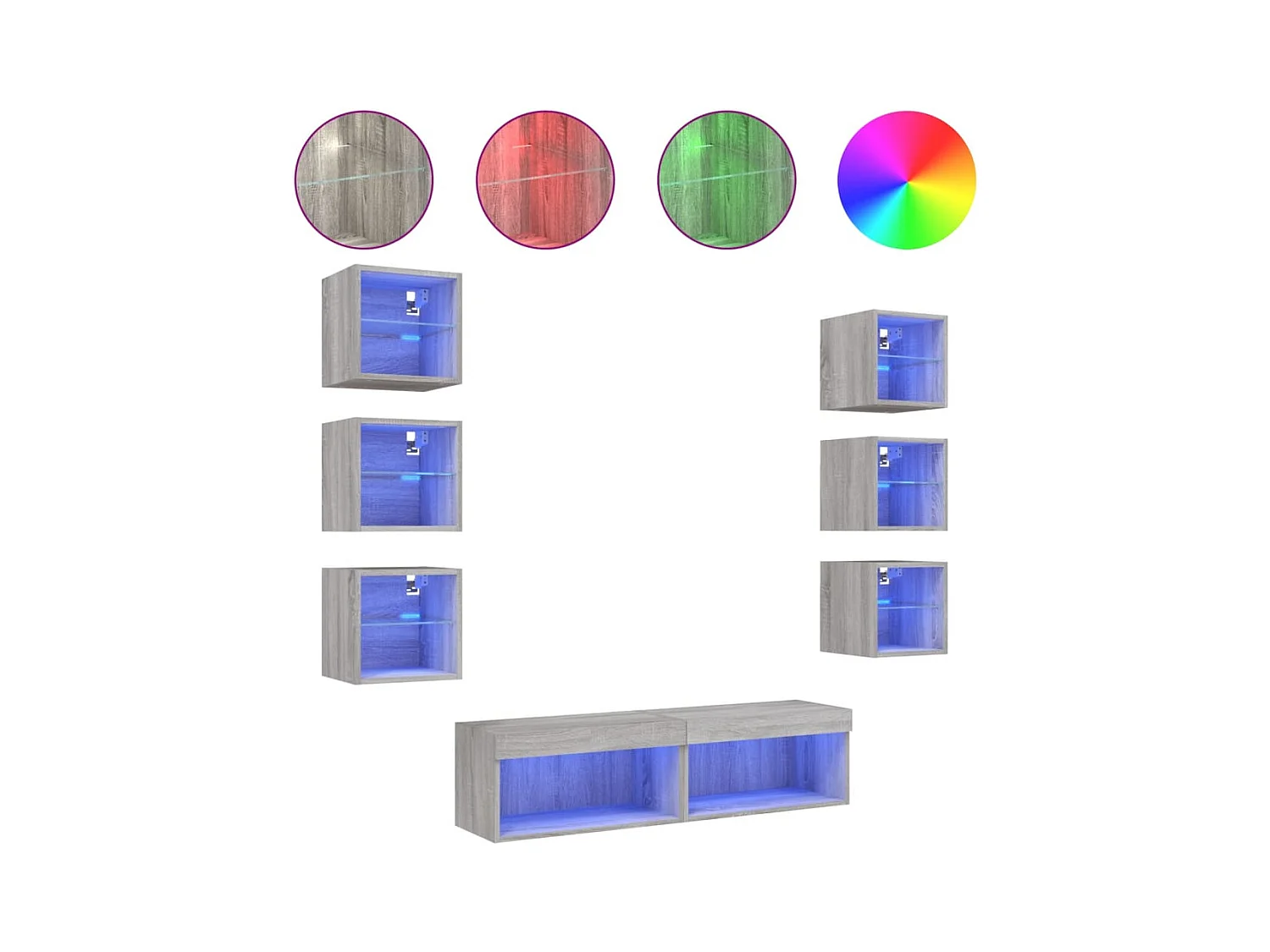 Unités murales TV avec LED 8 pcs gris sonoma bois d'ingénierie