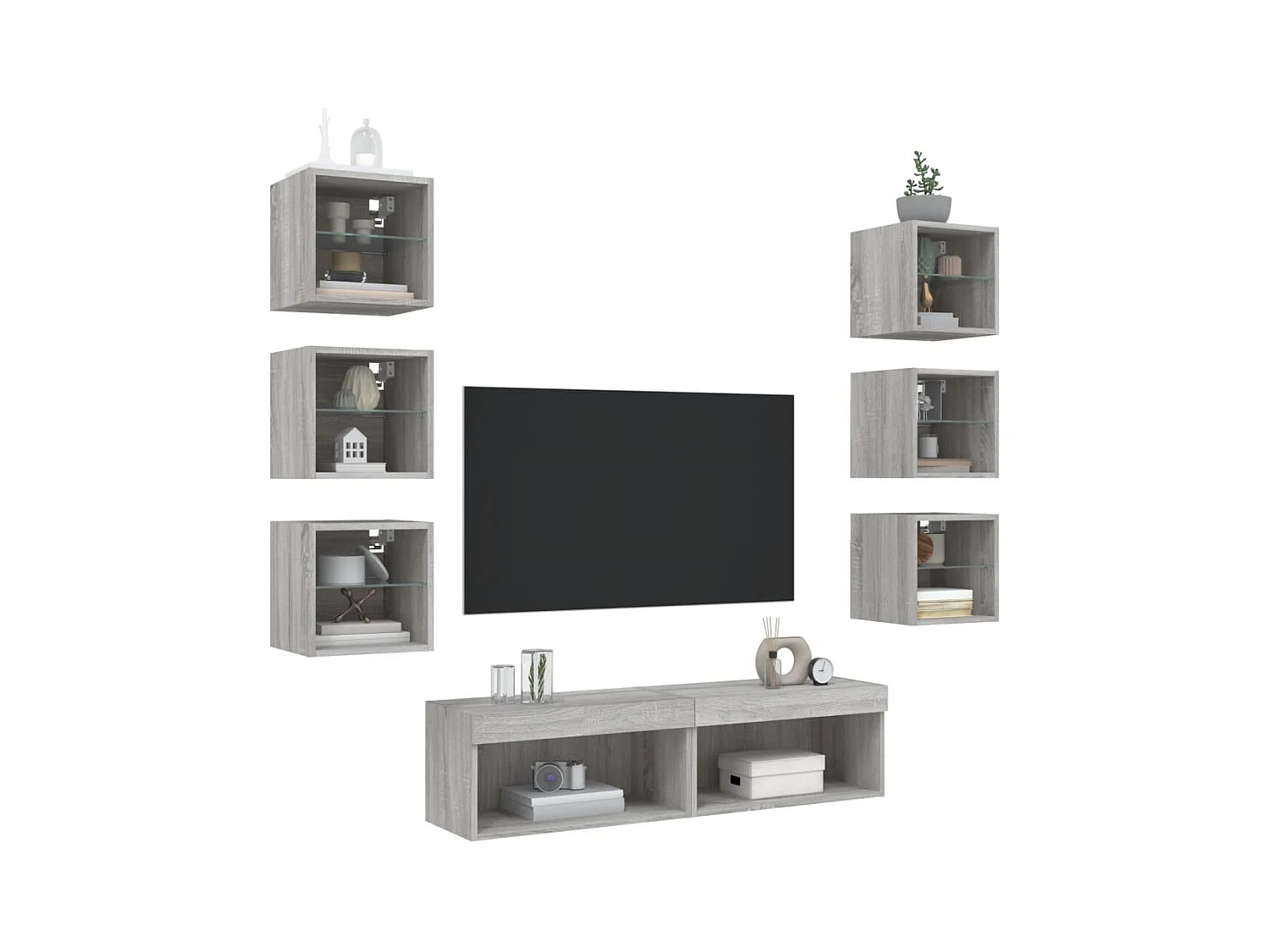 Unités murales TV avec LED 8 pcs gris sonoma bois d'ingénierie