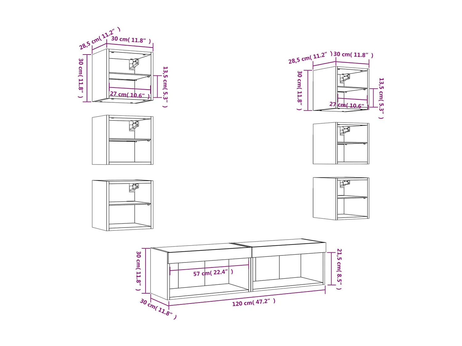 Mobili TV a Muro con LED 8pz Grigio Sonoma Legno Multistrato