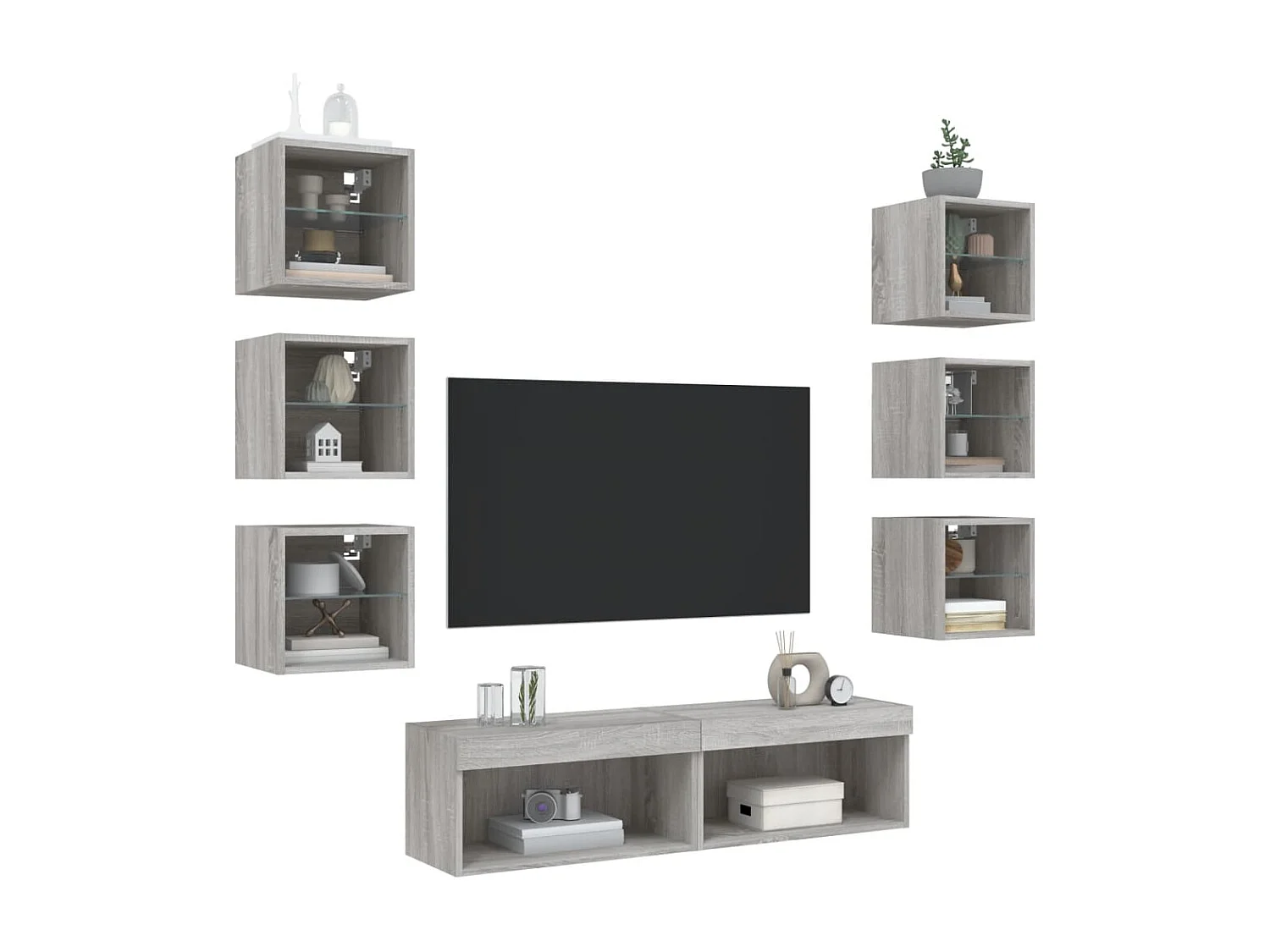 Mobili TV a Muro con LED 8pz Grigio Sonoma Legno Multistrato