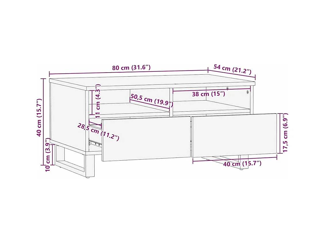 Table basse avec tiroir Marron et Noir 80 x 54 x 40 cm