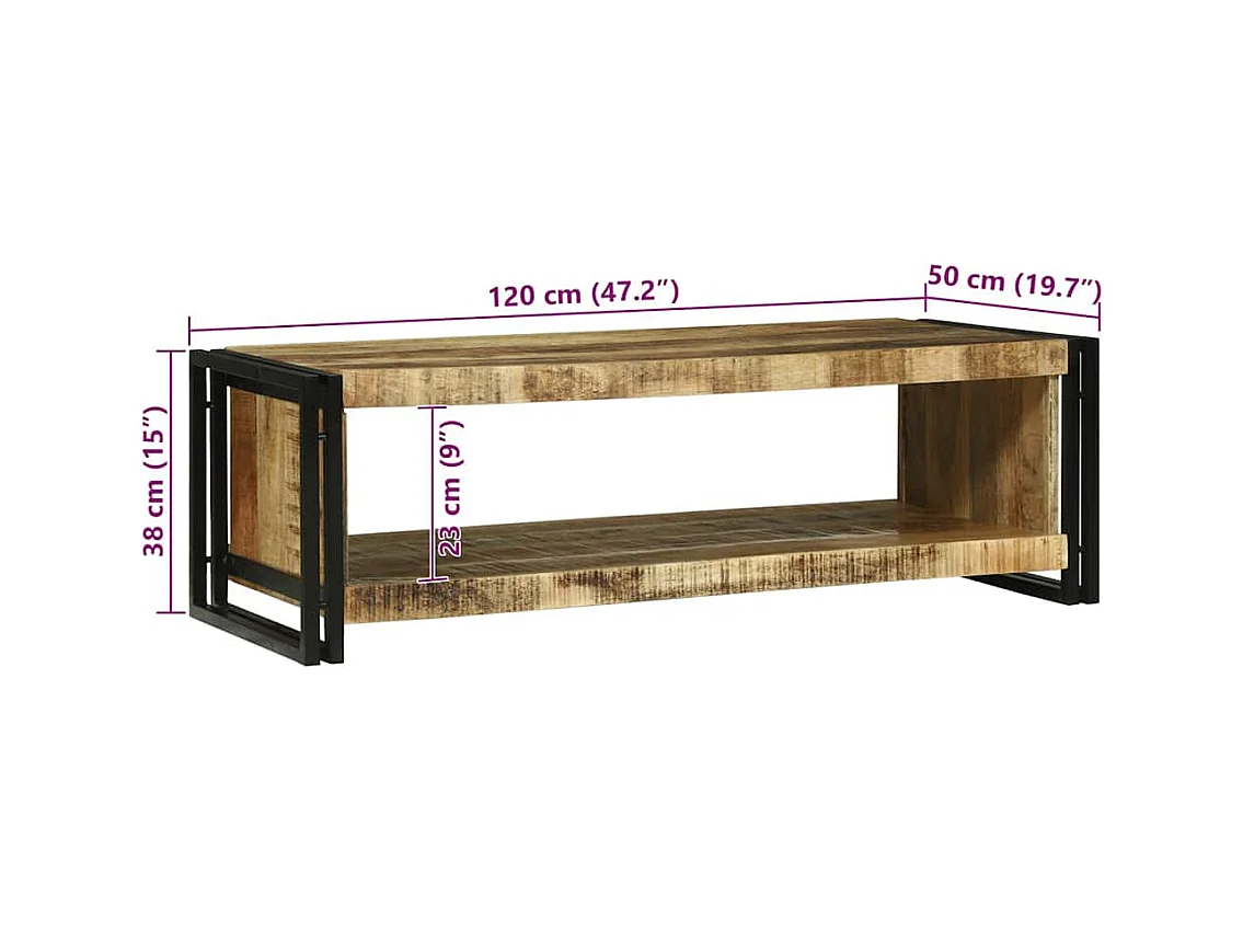 Table basse 120 x 50 x 38 cm Bois de manguier brut massif