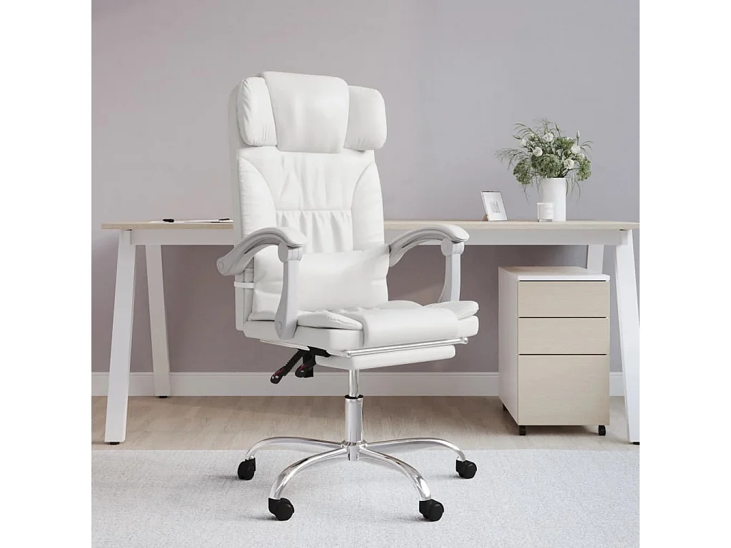 Silla de oficina reclinable cuero sintético blanco