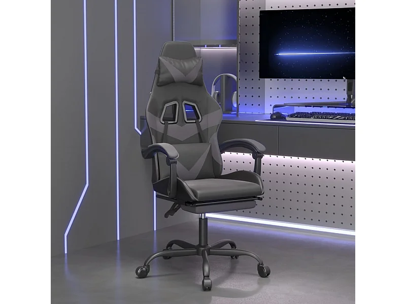 Chaise de jeu avec repose-pied Noir et gris Similicuir