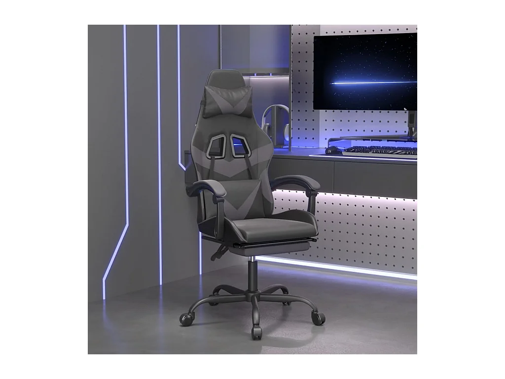 Chaise de jeu avec repose-pied Noir et gris Similicuir